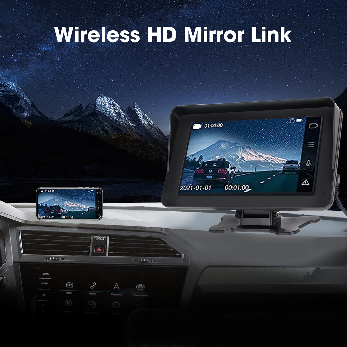 7inch Wireless Carplay Display GPS Navigation FM Transmitter