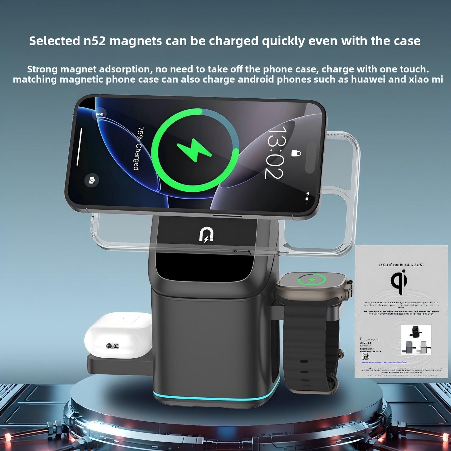 Qi2 Certified 3-in-1 Magnetic Wireless Charger | iPhone, AirPods & Apple Watch
