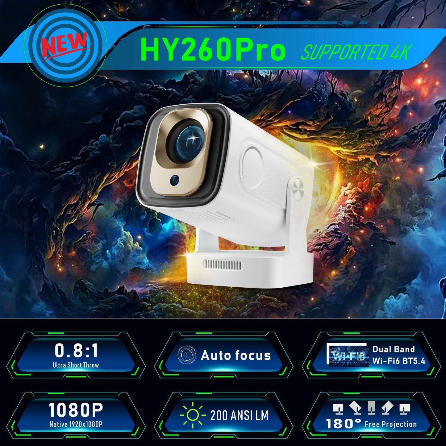 Portable Mini Projector 4K | Autofocus, 1080P HD, Indoor & Outdoor