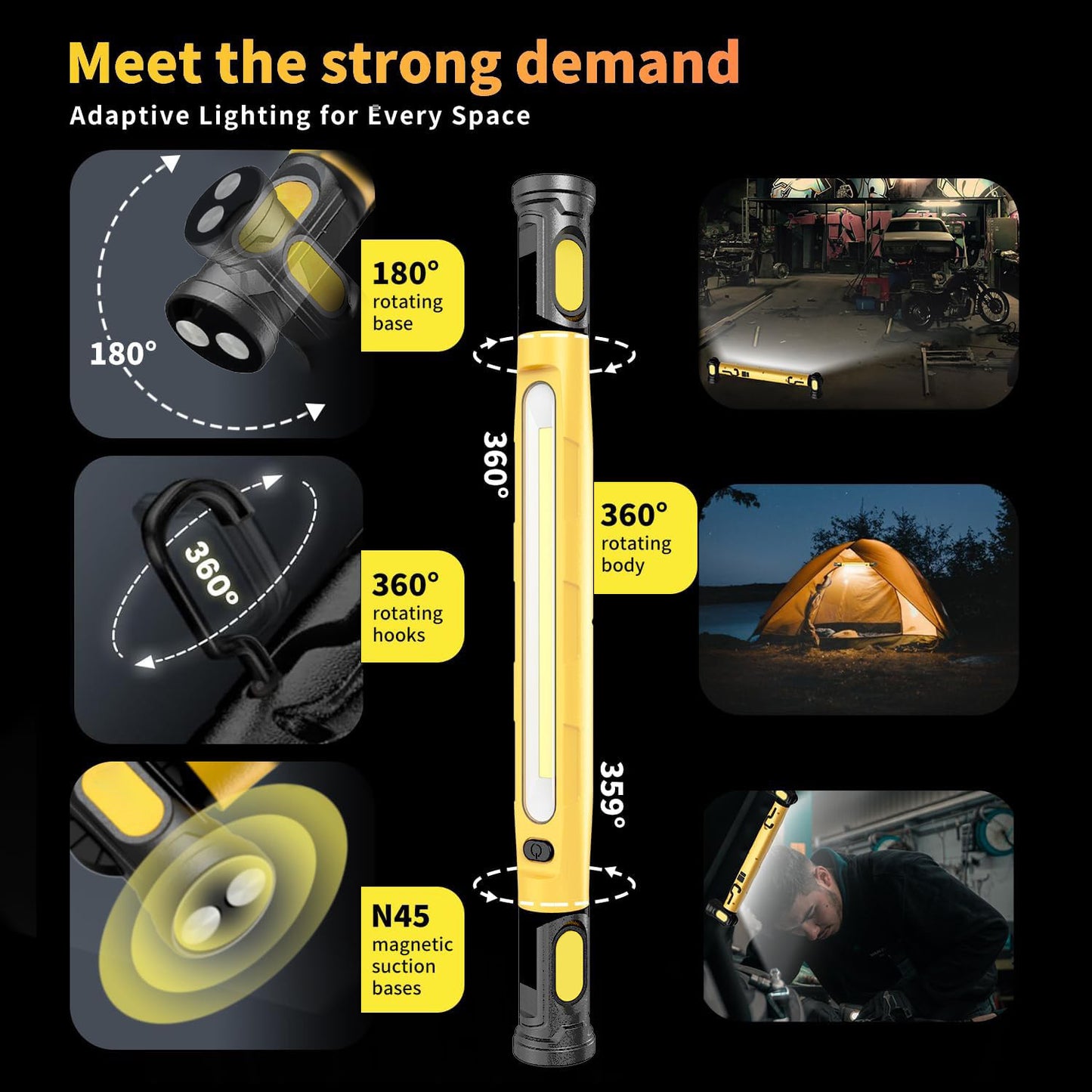 Magnetic LED Camping Work Light | Rechargeable, Portable, Waterproof